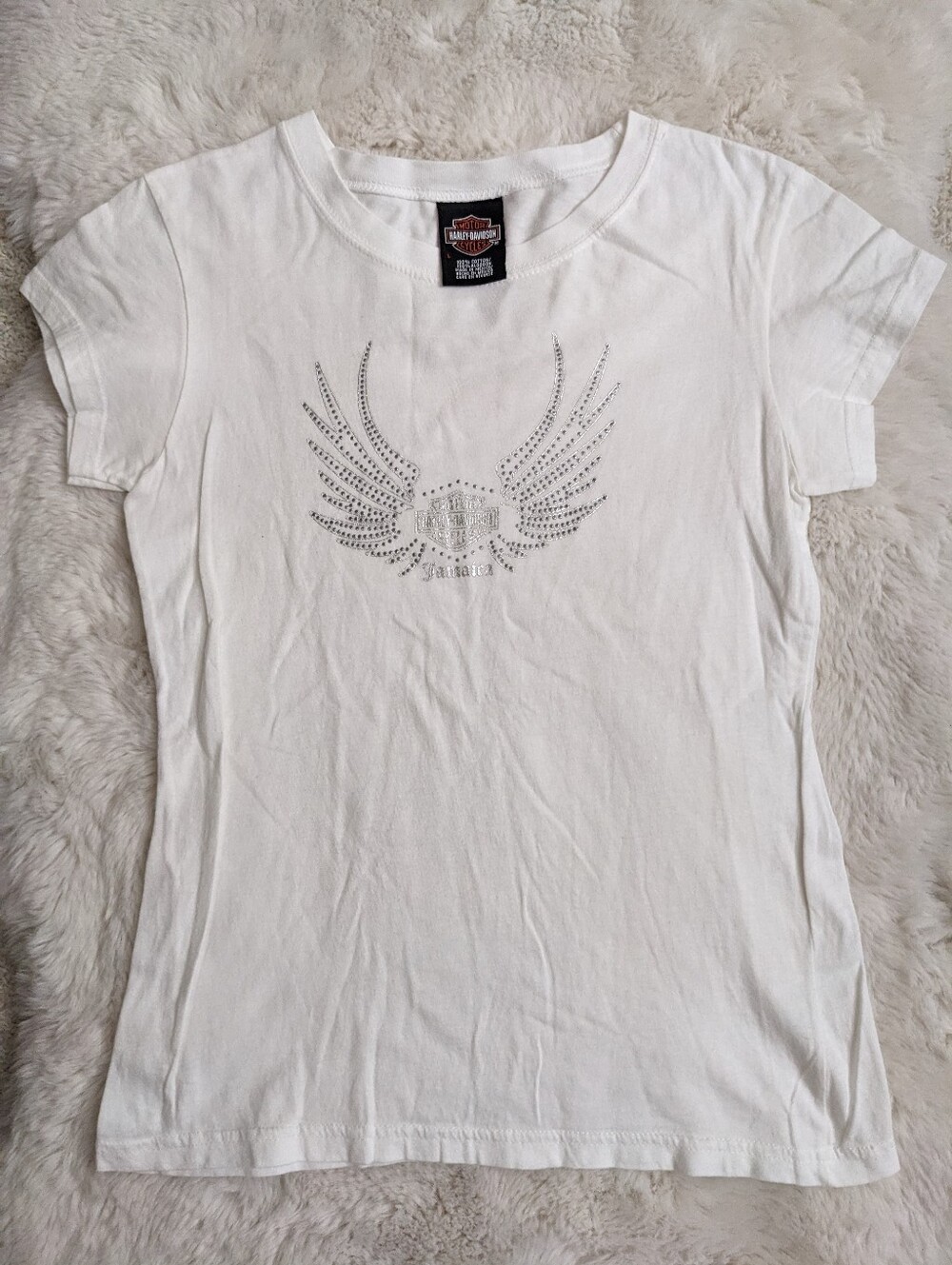 Harley-Davidson Jamaica White Studded Wing Tee Women's L Fits M